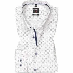 Besorgen 🤩 OLYMP Level Five Body Fit 2104/84/00 Hemd, Baumwoll-Stretch, Weiß-dunkelblau gemustert, Weiß 👍