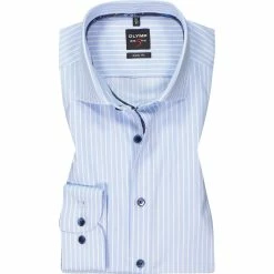 Coupon 🤩 OLYMP Level Five Body Fit 2118/84/11 Hemd, Baumwoll-Stretch, Bleu-weiß gestreift, Bleu 🧨