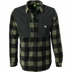Budget 🌟 Quiksilver Hemd EQYWT04254/CRE6 Overshirt, Mikrofaser Fleece, Khaki-schwarz kariert, Dunkelgrün ⭐