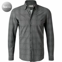 Auslauf 💯 fakts Hemd 6046/359 Slim Fit, Jersey geruchshemmend, Grau kariert, Grau 👍