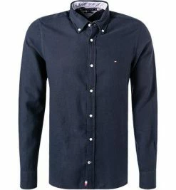 Brandneu 😍 Tommy Hilfiger Hemd MW0MW21100/DW5 Baumwolle-Leinen, Nachtblau 🥰 -Hemden Verkaufsgeschäft 376642 norm