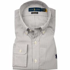 Besorgen ❤️ Polo Ralph Lauren Hemd 710815612/002 Custom Fit, Baumwolle, Grau-weiß gestreift, Grau-weiß 💯