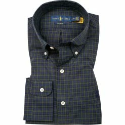Brandneu 🔔 Polo Ralph Lauren Hemd 710767399/003 Custom Fit, Baumwolle, Grün-navy kariert, Grün-navy 👏