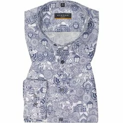 Bestes Angebot ✔️ ETERNA Hemd 3472/F08S/67/18 Slim Fit, Baumwolle, Weiß-blau gemustert, Weiß-blau 👏