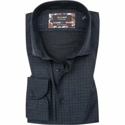 Brandneu 🌟 OLYMP Signature Tailored Fit 8557/84/14 Hemd, Baumwolle-Kaschmir, Nachtblau gemustert, Nachtblau 🥰