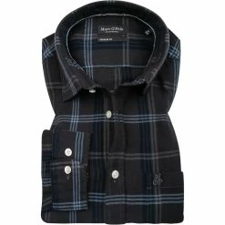 Auslauf 🔥 Marc O'Polo Hemd 129 7284 42322/B97 Regular Fit, Bio Baumwolle, Grau kariert, Grau 🌟