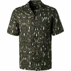 Aktion 🥰 Fred Perry Hemd M2711/408 Kurzarmhemd, Baumwolle, Jägergrün gemustert, Jägergrün 👍