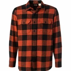 Angebote 😍 Levi's® Hemd 187/0162 Overshirt, Relaxed Fit, Baumwolle, Orange-schwarz kariert, Dunkelorange 😍