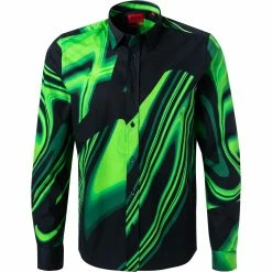 Coupon ⭐ HUGO Hemd Emero 50463139/325 Straight Fit, Baumwolle, Grün-schwarz gemustert, Grün-schwarz 🥰