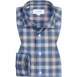 Bestes Angebot 🔥 ETON Hemd 1000/03181/25 Slim Fit, Baumwolle, Blau-beige kariert , Blau-beige 😍