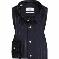 Neu 🔥 ETON Hemd 1000/02605/29 Contemporary Fit, Merinowolle, Nachtblau gestreift, Nachtblau ✔️