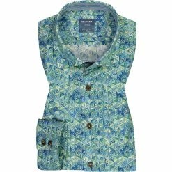 Rabatt ✔️ OLYMP Casual Modern Fit 4070/14/45 Hemd, Baumwolle, Grün gemustert, Grün 🛒