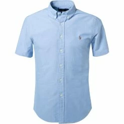 Großhandel 🔥 Polo Ralph Lauren Hemd 710787736/001 Kurzarmhemd, Slim Fit, Baumwolle, Hellblau, Blau 😍