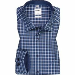 Billig 🌟 OLYMP Luxor Comfort Fit 1040/14/18 Hemd, Baumwolle, Blau kariert, Marine 👍