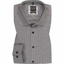 Budget 🎁 OLYMP Level Five Body Fit 2068/14/68 Hemd, Baumwolle, Schwarz-weiß gemustert, Schwarz 🌟